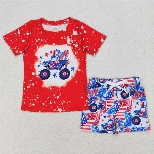 RTS NO MOQ Baby Boys kids Summer Sets BSSO0583 Jeep Flag Star Red Short Sleeve Shorts Suit