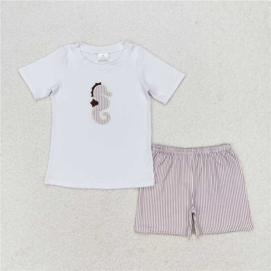 RTS NO MOQ Baby Boys kids Summer Sets  BSSO0837 Sea Horse Short Sleeve Tee Shirts Tops Shorts Clothes Sets