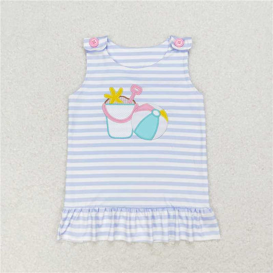 RTS NO MOQ Summer Baby Girls Short Sleeve GT0568 Beach Wear Sleeveless Stripes Tunic Tops