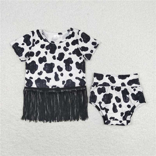 RTS NO MOQ Baby Girls Summer Outifts GBO0273 Cow Black White Shirt Top Bummies Clothes Sets