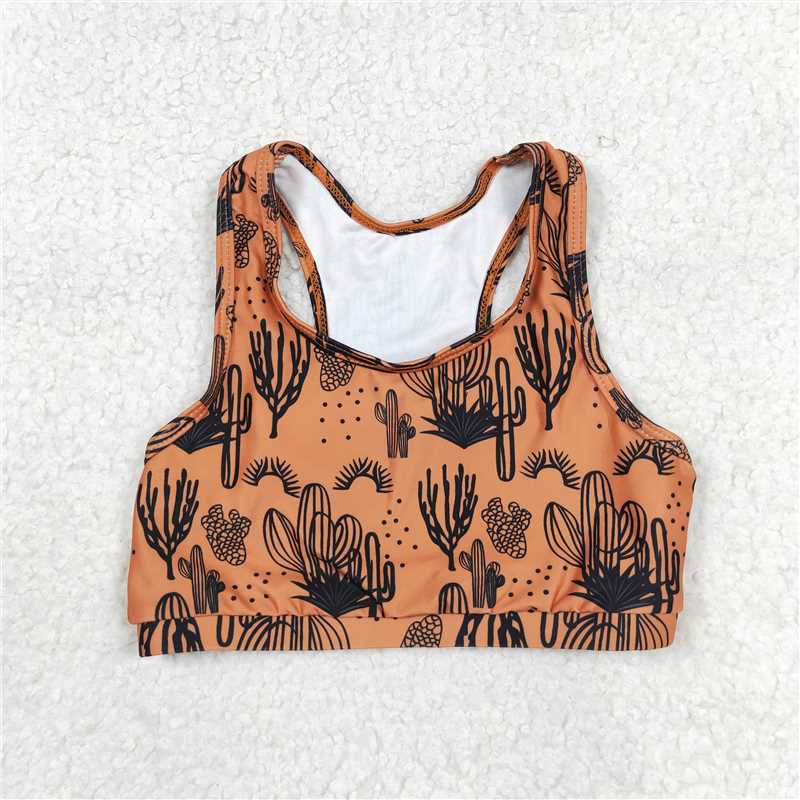 RTS NO MOQ Summer Baby Girls Short Sleeve GT0518 Cactus Brown Sleeveless Vest Crop Tops