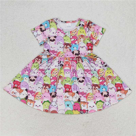 7.30 RTS NO MOQ Summer Baby Girls Dresses GSD1193 Animal Twirl Knee Length Dresses