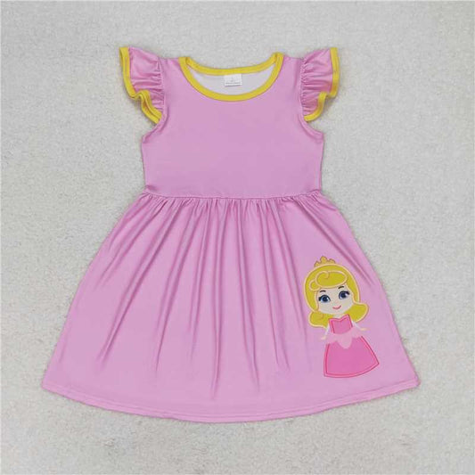 7.30 RTS NO MOQ Summer Baby Girls Dresses GSD1146 Pink Princess Flutter Sleeve Knee Length Dresses