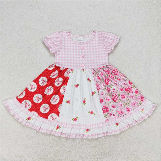 7.30 RTS NO MOQ Summer Baby Girls Dresses GSD0887 Short Sleeve Floral Ruffle Knee Length Dresses