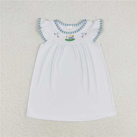 7.30 RTS NO MOQ Summer Baby Girls Dresses GSD0842 Flutter Sleeve Golf Embroidery Knee Length Dresses