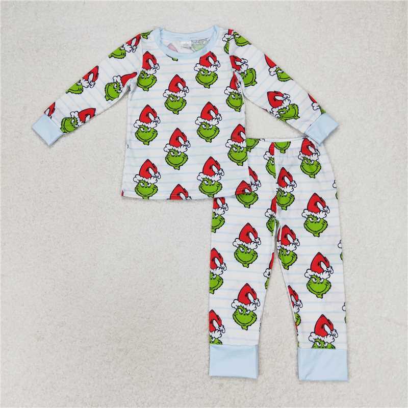 BLP0475 Baby Boys Green Face Long Sleeve Top Pants Bamboo Pajamas Clothes Sets