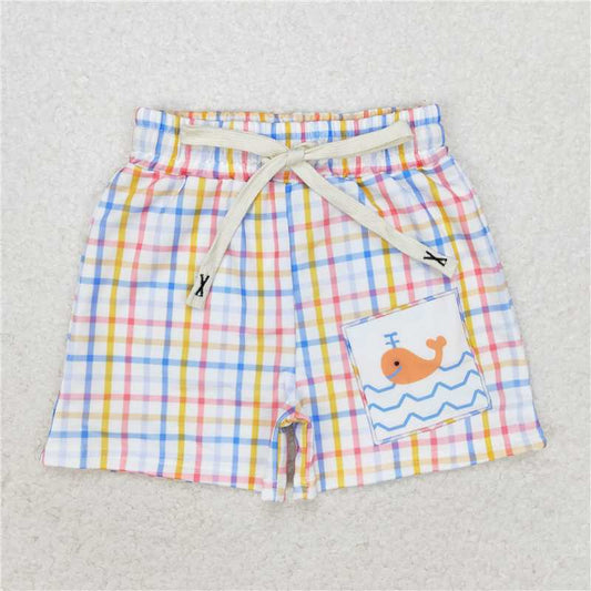 RTS NO MOQ Baby Boys Summer pants S0400 Orange Whale Plaid Trunks Swimsuits
