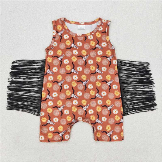 6.27 RTS NO MOQ Baby Boys Summer Bodysuit SR1111 Western Cow Flowers Sleeveless Rompers