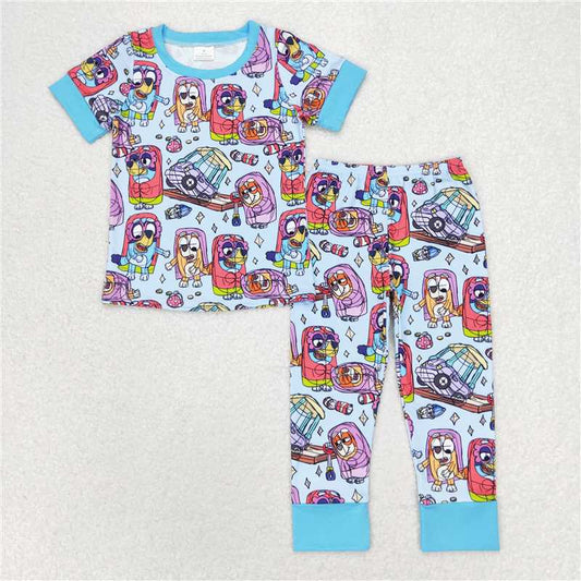 RTS NO MOQ Baby Boys Summer Sets BSPO0383 Dogs Camp Short Sleeve Top Pants Pajamas Clothes Sets