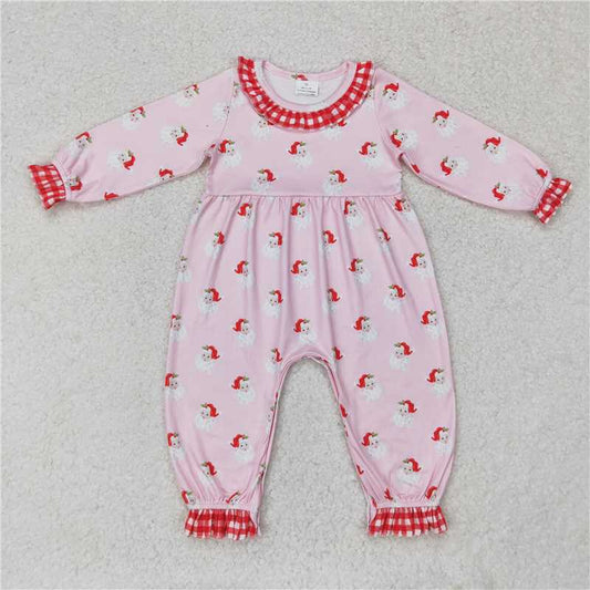 7.12 RTS NO MOQ Baby Girls Bodysuit LR1068 Christmas Pink Santa Long Sleeve Rompers