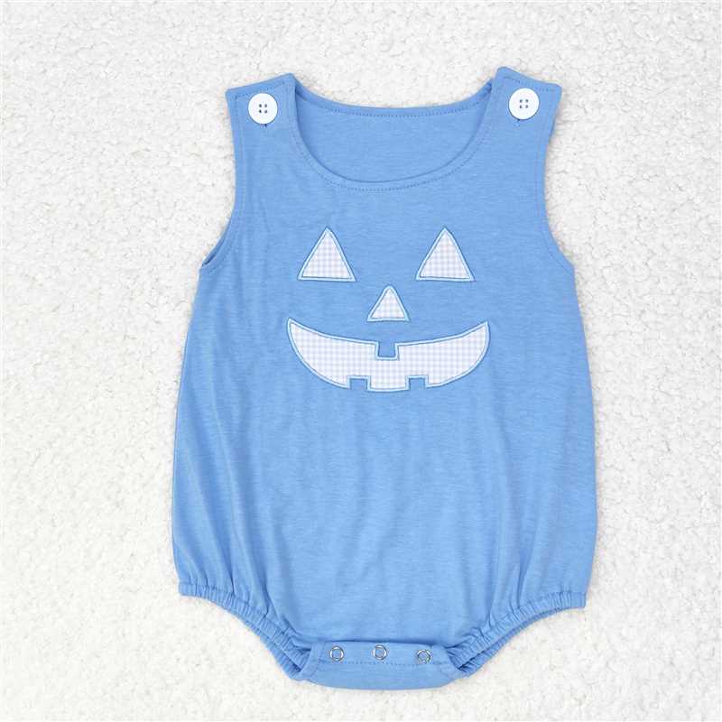 RTS NO MOQ Baby Boys Summer Bodysuit SR1926 Blue Halloween Ghost Sleeveless Rompers