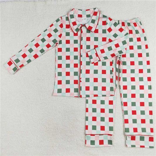 RTS NO MOQ Adult Women Long Sleeve GLP1353 Christmas Checkered Buttons Top Pants Pajamas