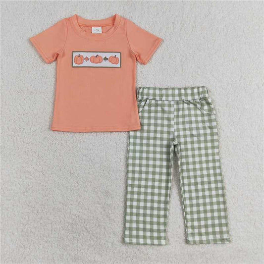 RTS NO MOQ Baby Boys Summer Sets BSPO0451 Orange Pumpkins Top Pants Outfits Clothes Sets