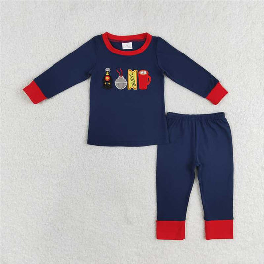 6.26 RTS NO MOQ Baby Boys Sets BLP0527 Christmas Train Shirts Pants Pajamas Clothes Sets