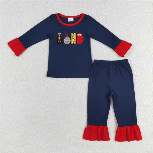 GLP1281 Baby Girls Christmas Ruffle Train Shirts Pants Pajamas Clothes Sets