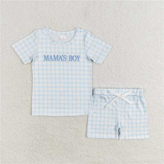 RTS NO MOQ Baby Boys kids Summer Sets BSSO0912 Plaid blue and white short-sleeved shorts suit