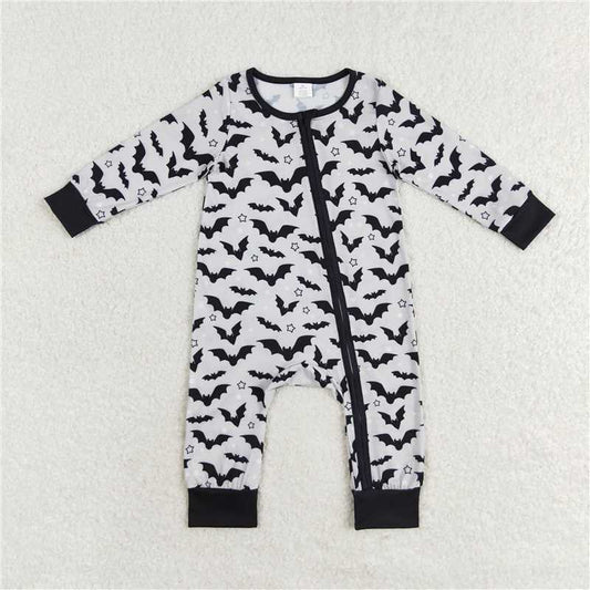 7.7 RTS NO MOQ Baby Boys Bodysuit LR1096 Halloween Grey Bats Zip Bamboo Sleepers Rompers