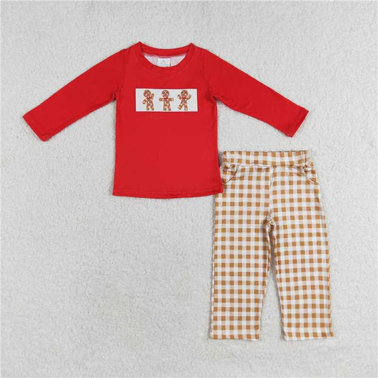 6.26 RTS NO MOQ Baby Boys Sets BLP0552 Christmas Gingerbread Top Checkered Pants Clothes Sets