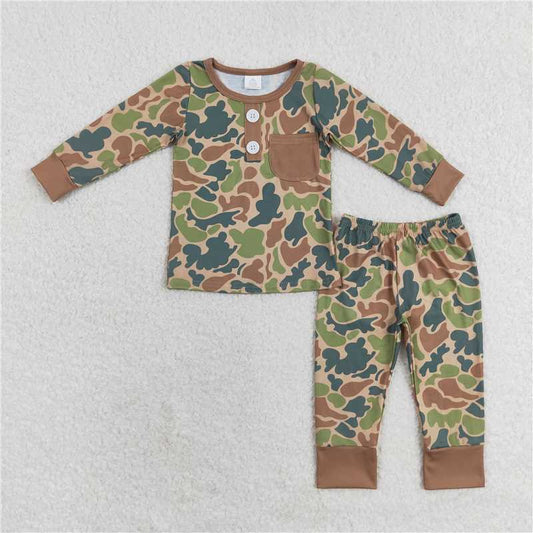 6.26 RTS NO MOQ Baby Boys Sets BLP0580 Green Camo Pocket Top Pants Bamboo Pajamas Clothes Sets