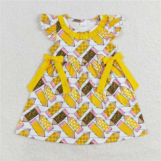 RTS NO MOQ Summer Baby Girls Dresses GSD1038 Back To School Pencils Bows Knee Length Dresses