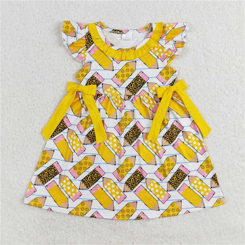 6.21 RTS NO MOQ Summer Baby Girls Dresses GSD1038 Back To School Pencils Bows Knee Length Dresses