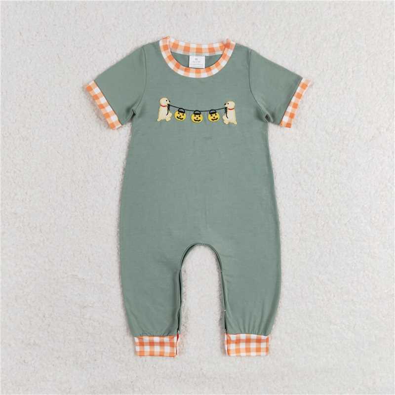 RTS NO MOQ Baby Boys Summer Bodysuit SR1793 Dog Halloween Pumpkins Short Sleeve Rompers