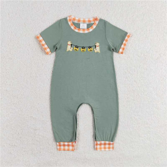 RTS NO MOQ Baby Boys Summer Bodysuit SR1793 Dog Halloween Pumpkins Short Sleeve Rompers