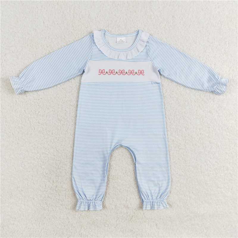 7.12 RTS NO MOQ Baby Girls Bodysuit LR0941 Long Sleeve Stripes Bows Rompers