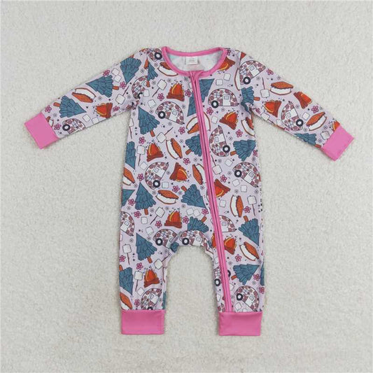 7.12 RTS NO MOQ Baby Girls Bodysuit LR1210 Christmas Tree Pink Bamboo Zip Rompers