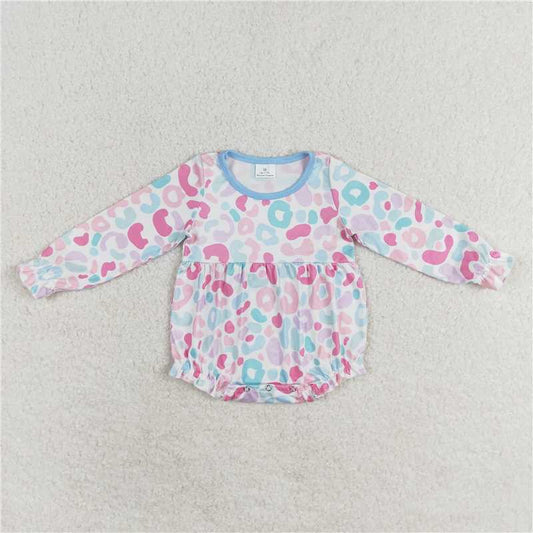 6.19 RTS NO MOQ Baby Girls Bodysuit LR1144 Blue Pink Leopard Long Sleeve Rompers