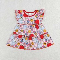 RTS NO MOQ Summer Baby Girls Short Sleeve GT0575 Back To School Apples Flowers Flutter Sleeve Tunic Tops