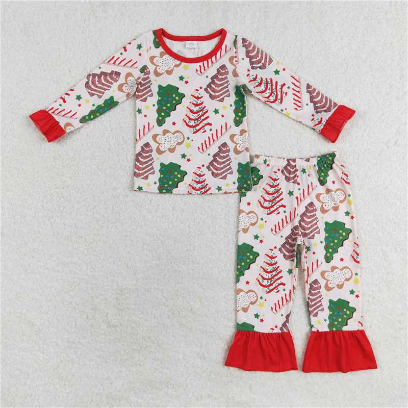 GLP1321 Baby Girls Christmas Tree Cake Shirt Pants Bamboo Pajamas Clothes Sets