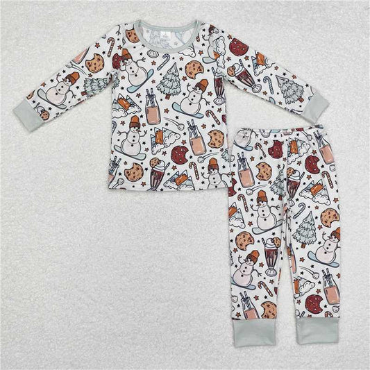5.28 RTS NO MOQ Baby Boys Sets BLP0688 Christmas Cookie Snowman Bamboo Pajamas Clothes Sets