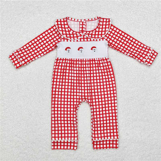 5.14 RTS NO MOQ Baby Boys Bodysuit LR1263 Red Checkered Long Sleeve Christmas Santas Rompers