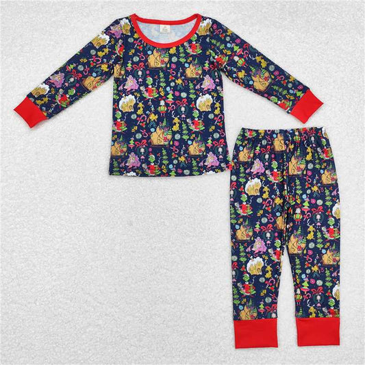 5.28 RTS NO MOQ Baby Boys Sets BLP0700 Christmas Green Face Bamboo Pajamas Clothes Sets