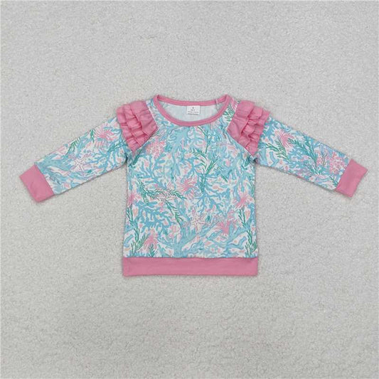 RTS NO MOQ Baby Girls Long sleeve GT0763 Light Pink Ruffle Seaweed Tee Shirts Tops