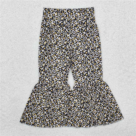 RTS NO MOQ  Baby Girls Long Pants P0460 Leopard High Waistband Bell Bottom Pants