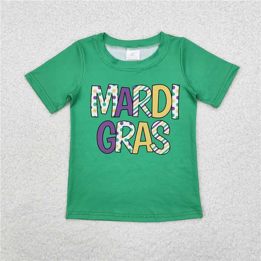 RTS NO MOQ Summer Baby Boys Shirt BT0995 Mardi Gras Green Short Sleeve Tee Shirts Tops
