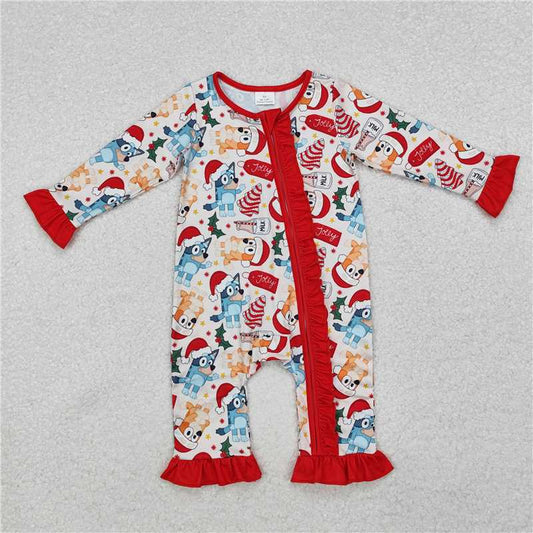 RTS NO MOQ Baby Girls Bodysuit LR1685 Dogs Christmas Tree Cake Milk Zipper Rompers