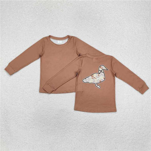 RTS NO MOQ Baby Boys Long Sleeve BT0950 Brown Camo Ducks Hunting Tee Shirts Tops