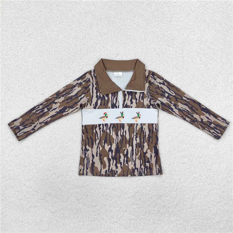 RTS NO MOQ Baby Boys Long Sleeve BT0901 Bottomland Christmas Duck Zip Pullovers Tops
