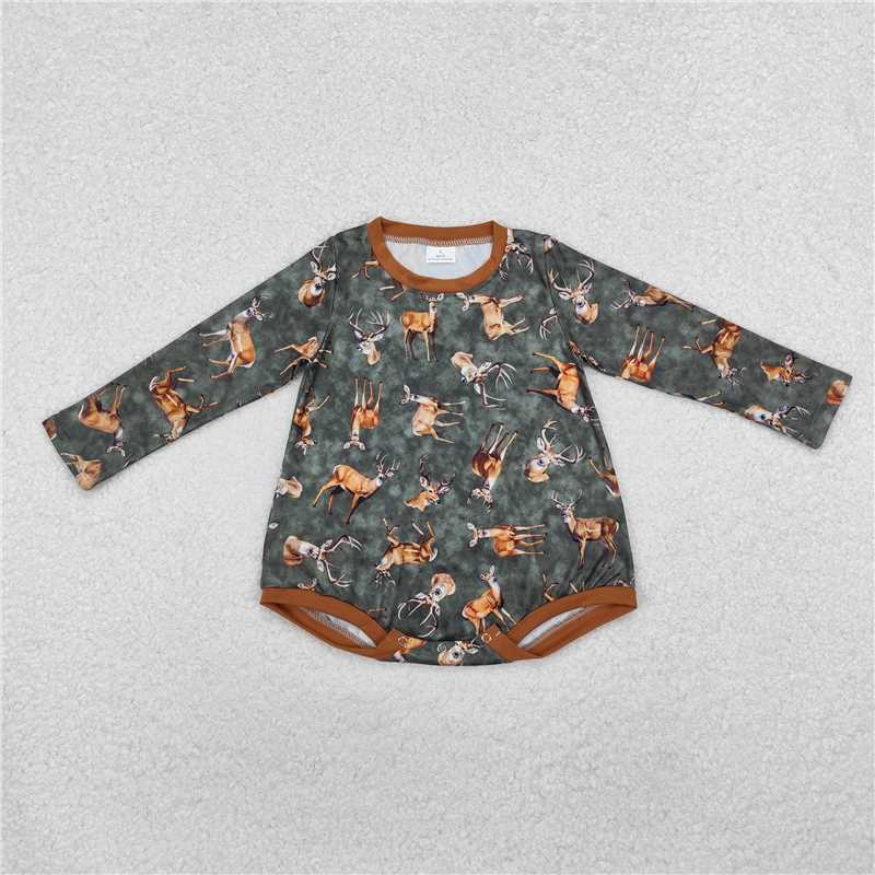 5.13 RTS NO MOQ Baby Boys Bodysuit LR1859 Hunting Deer Long Sleeve Rompers