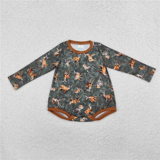 5.13 RTS NO MOQ Baby Boys Bodysuit LR1859 Hunting Deer Long Sleeve Rompers