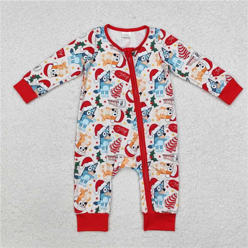 5.13 RTS NO MOQ Baby Boys Bodysuit LR1684 Christmas Red Dogs Long Sleeve Rompers