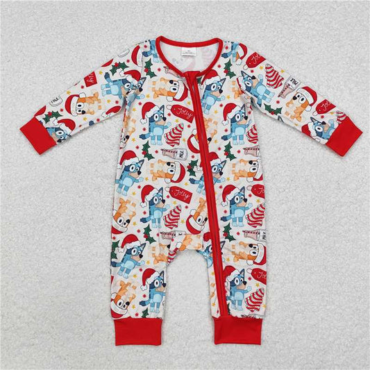 5.13 RTS NO MOQ Baby Boys Bodysuit LR1684 Christmas Red Dogs Long Sleeve Rompers