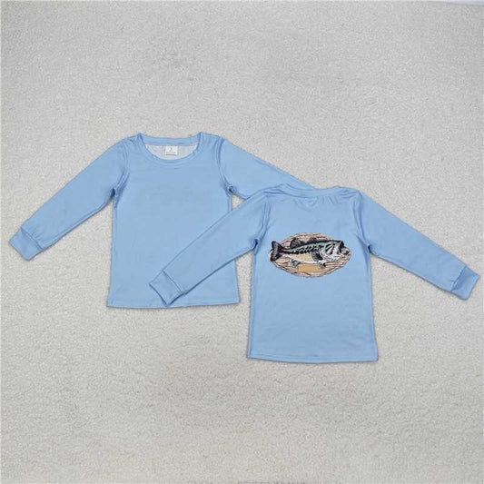 RTS NO MOQ Baby Boys Long Sleeve BT0952 Light Blue Fishing Hunting Tee Shirts Tops