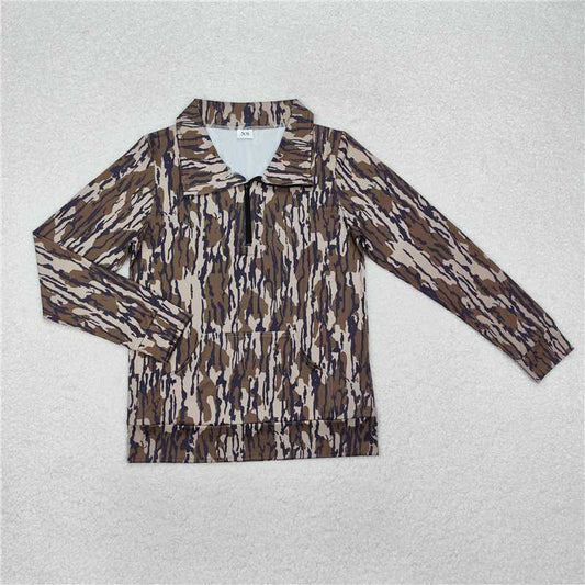 RTS NO MOQ Adult Women Long sleeve GT0826 Bottomland Camo Long Sleeve Tee Shirts Zip Pullovers Tops