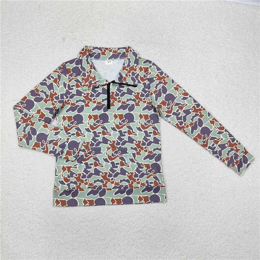 RTS NO MOQ Adult Women Long sleeve GT0833 Green Camo Long Sleeve Tee Shirts Zip Pullovers Tops