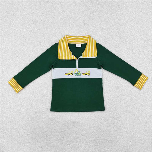 RTS NO MOQ Baby Boys Long Sleeve BT0931 Green Constructions Zip Pullovers Tops
