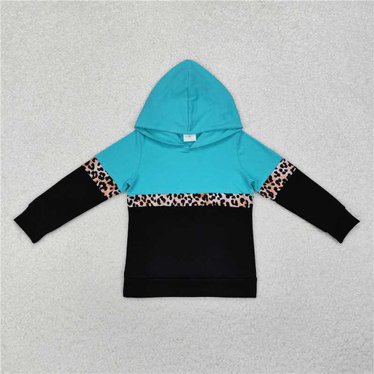 RTS NO MOQ Baby Girls Long Sleeve GT0846 Green Leopard Hooded Patchwork Tops